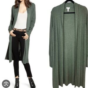 Leith Green Gray Open Front Cardigan